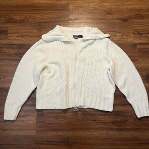 Vintage Y2K Bum White Cable Knit Cardigan Sweater Zipper Preppy Cottagecore Boho